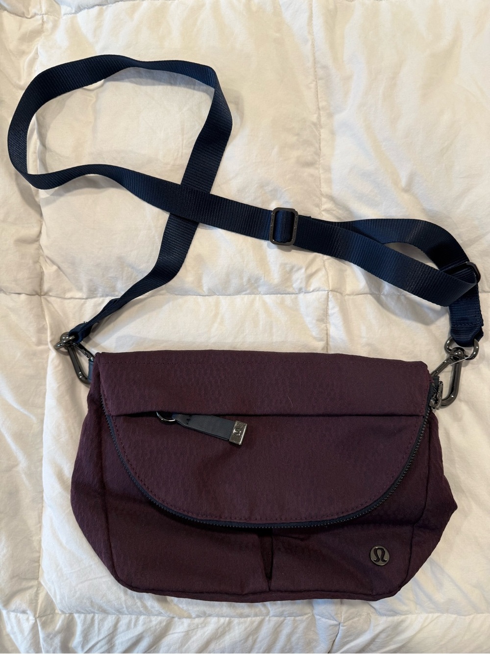 Lululemon athletica Plum Messenger Crossbody with Navy Strap ALL NIGHT MESSENGER